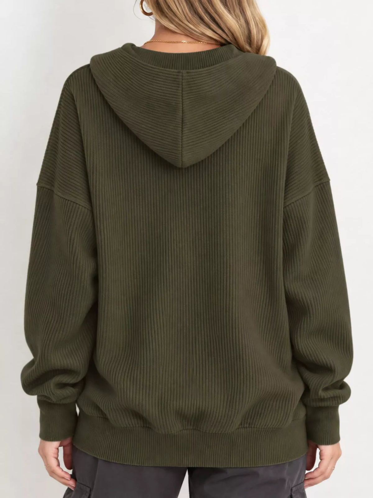 Full Size Snap Button Placket Dropped Shoulder Hoodie Plus (43)