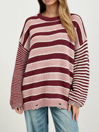 Oversized Striped Distressed Sweater