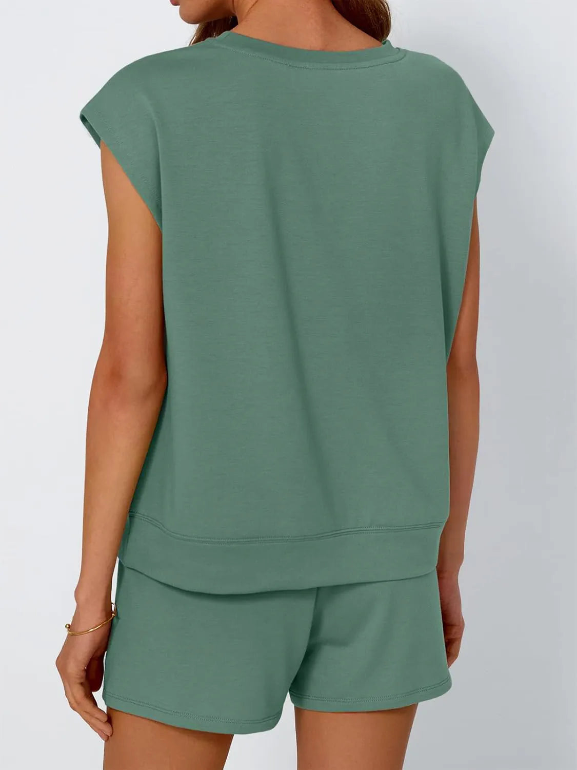 Round Neck Cap Sleeve Top Shorts Set (2)