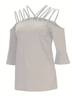 Full Size Cold Shoulder Three-quarter Sleeve Blouse (8)