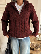 Zip Collar Cable-knit Sweater (7)
