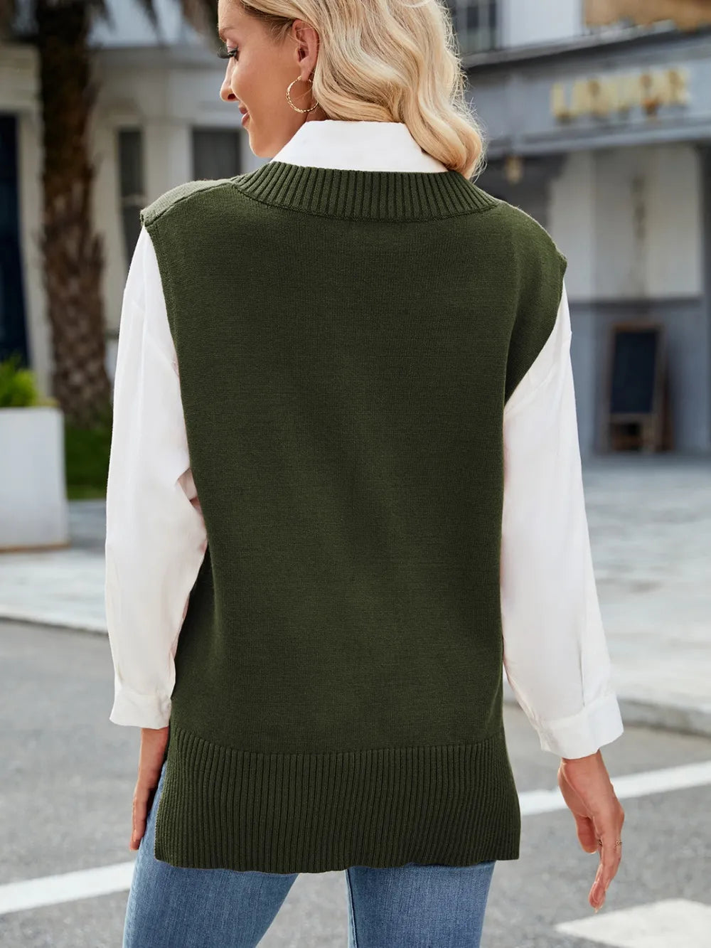 Side Slit V-neck Sweater Vest (27)
