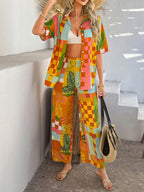 Printed Button Down Shirt Pants Set (15)