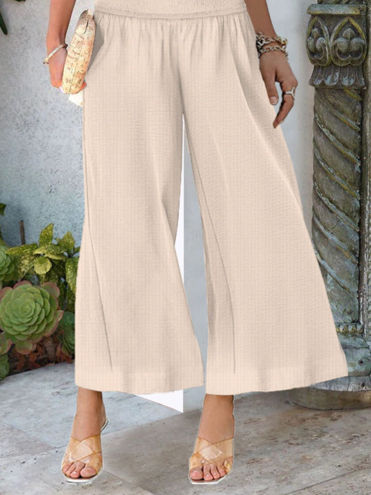 Wide-leg Smocked Waist Pants (5)