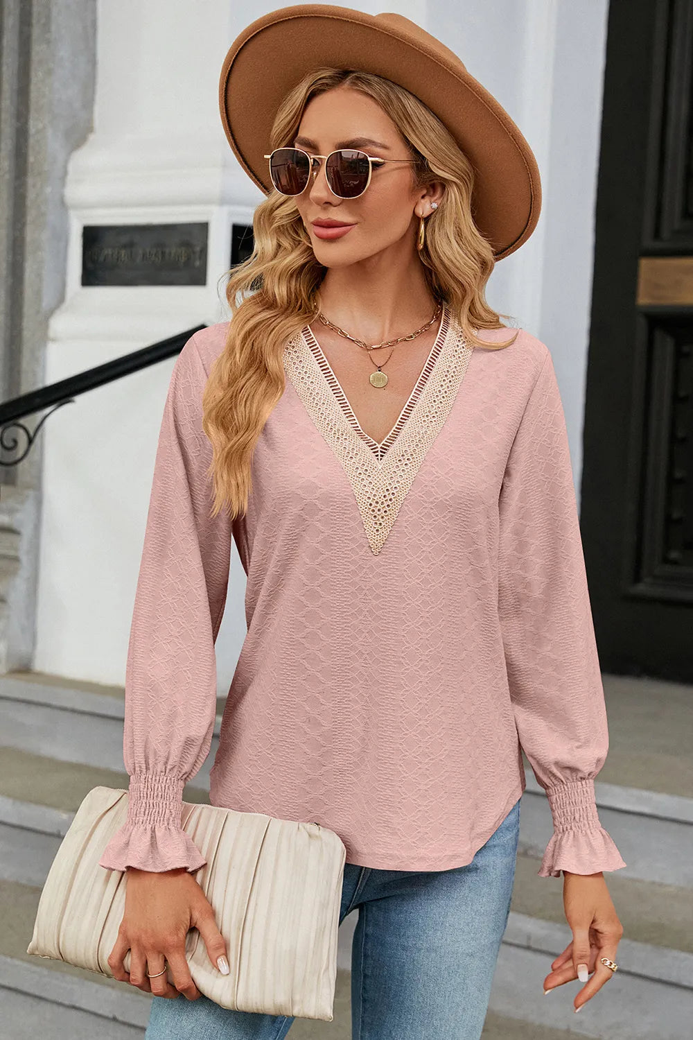 V-neck Flounce Sleeve T-shirt (17)