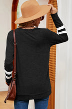 Striped V-neck Long Sleeve T-shirt (8)