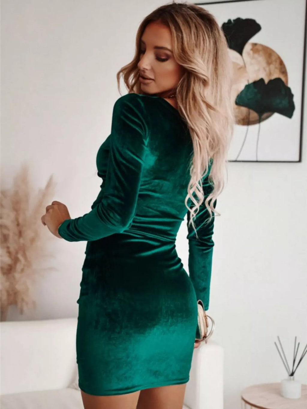 Velvet Ruched Bodycon Mini Dress (5)