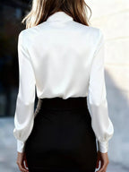 Satin Bow Tie Long Sleeve Blouse (5)