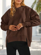 Slit Round Neck Dropped Shoulder Sweatshirt (4)