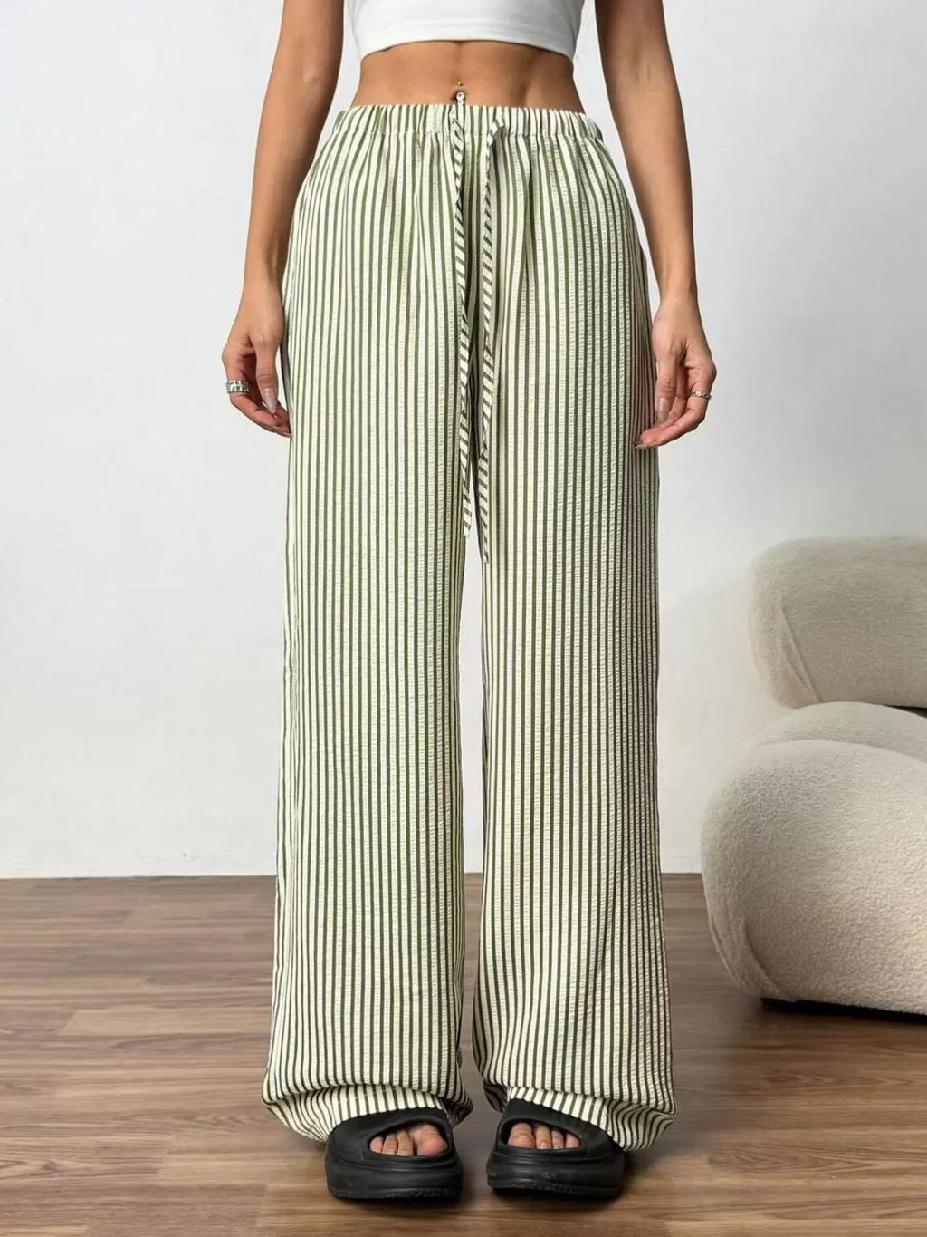Full Size Striped Drawstring Waist Wide Leg Pants Plus (12)