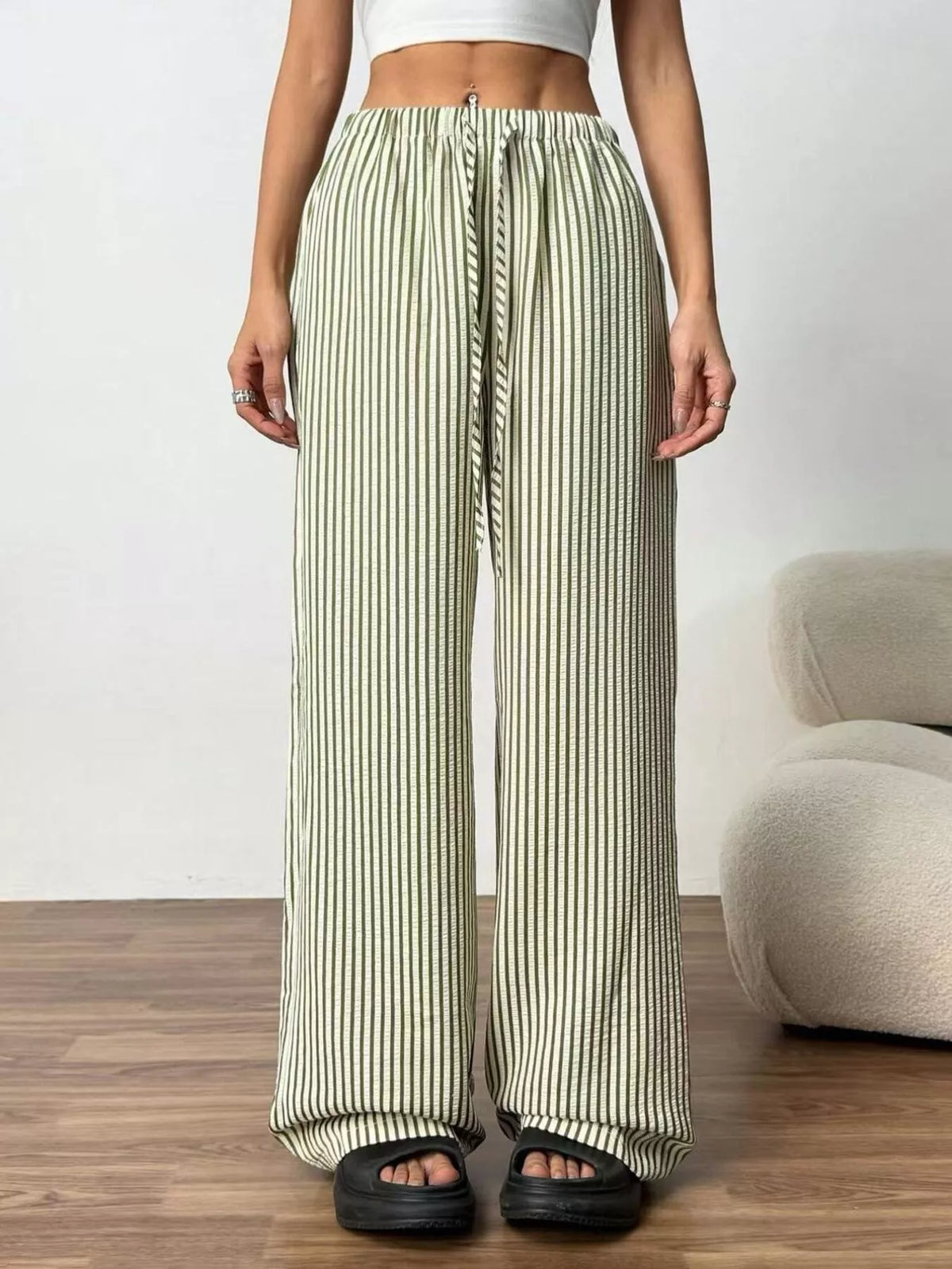 Full Size Striped Drawstring Waist Wide Leg Pants Plus (12)
