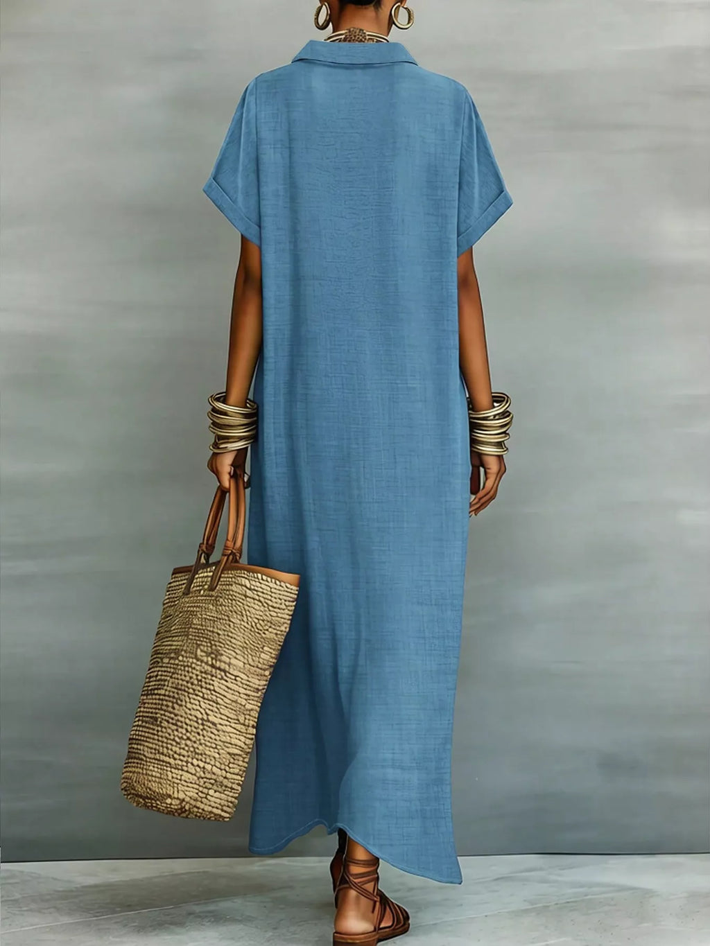 Casual Linen Shirt Dress Button-down Front (7)