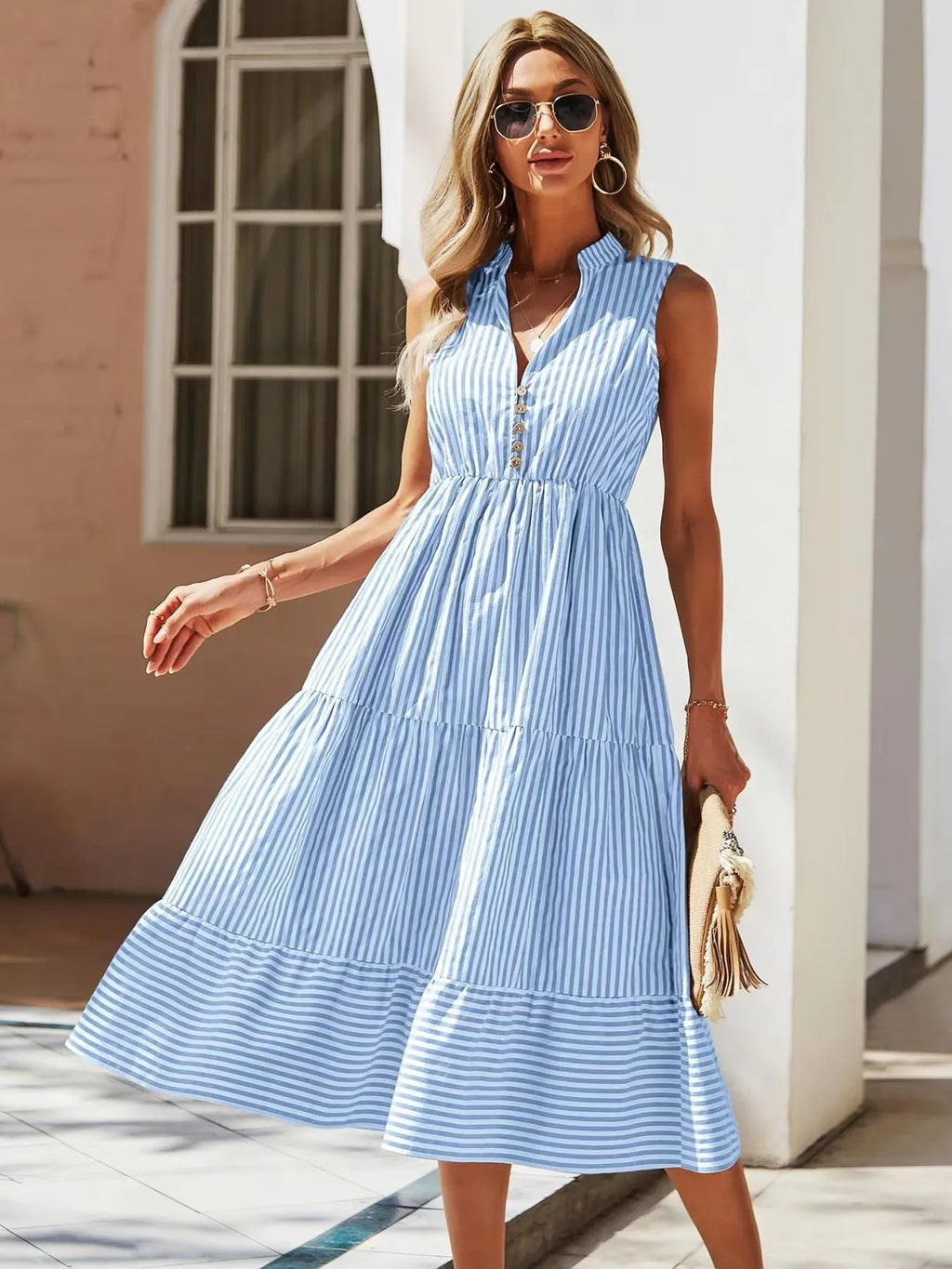 Striped Sleeveless Tiered Midi Dress (3)