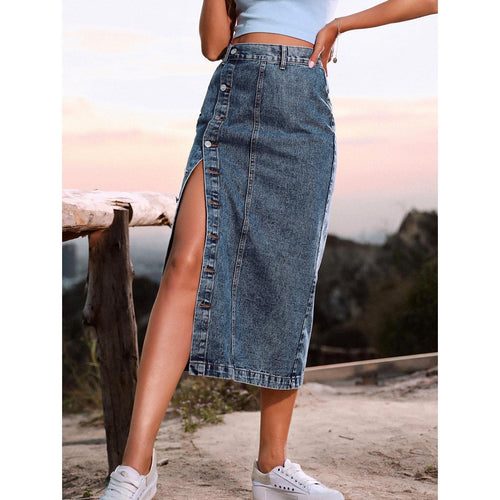Button Denim High Waist Skirt variant CJWS320763009IR|CJWS320763010JQ|CJWS320763011KP|CJWS320763012LO
