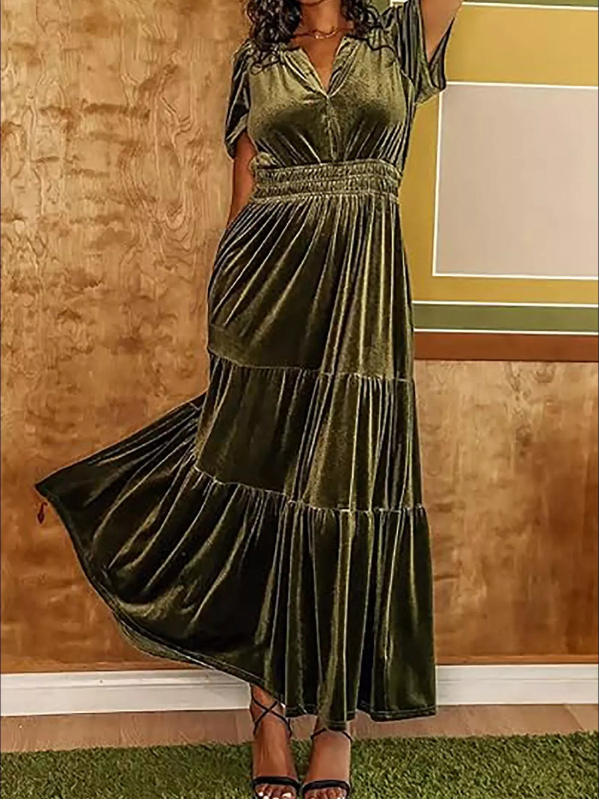 Velvet Tiered Short Sleeve Maxi Dress (13)