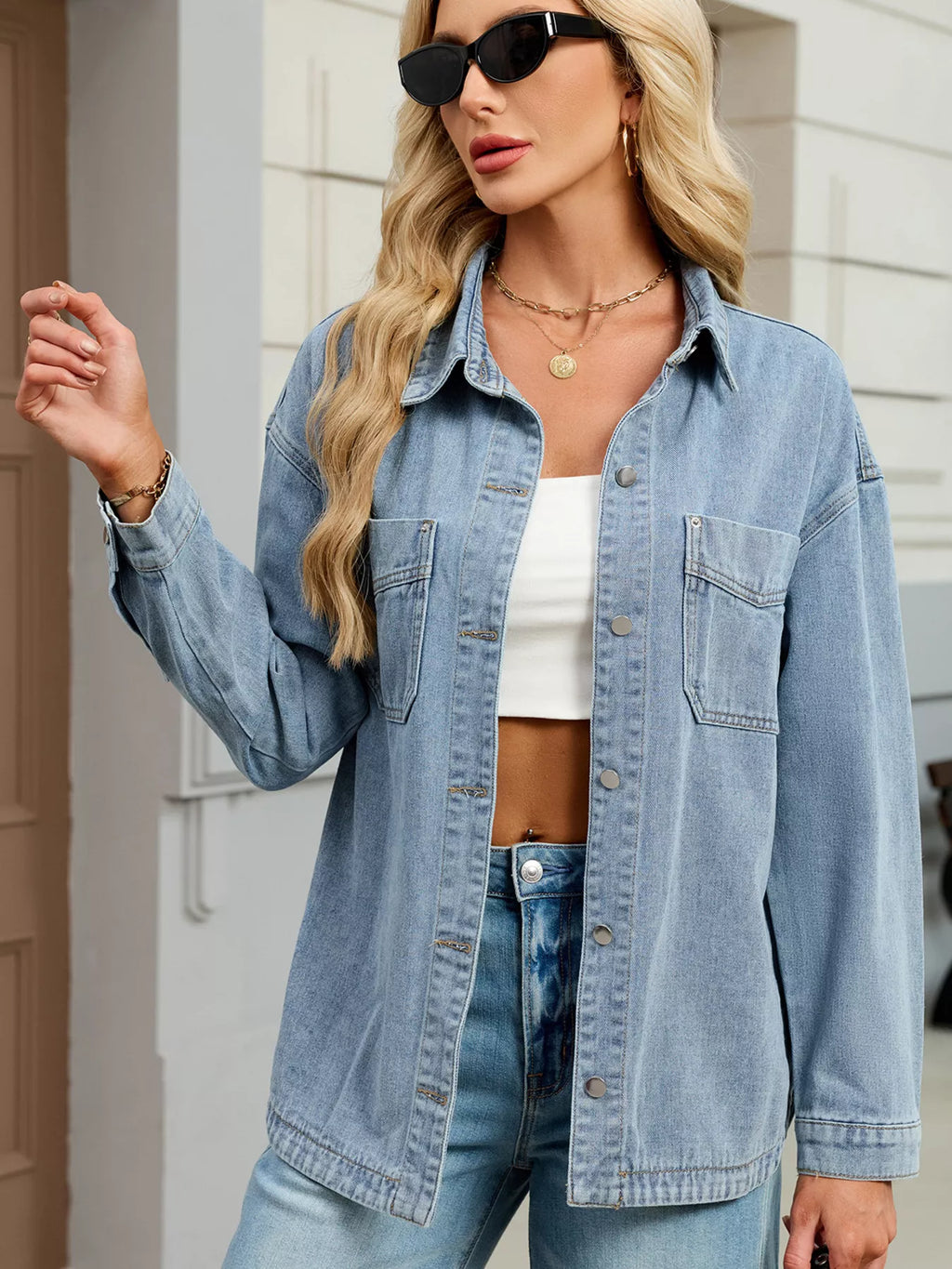 Button Up Dropped Shoulder Denim Jacket (12)