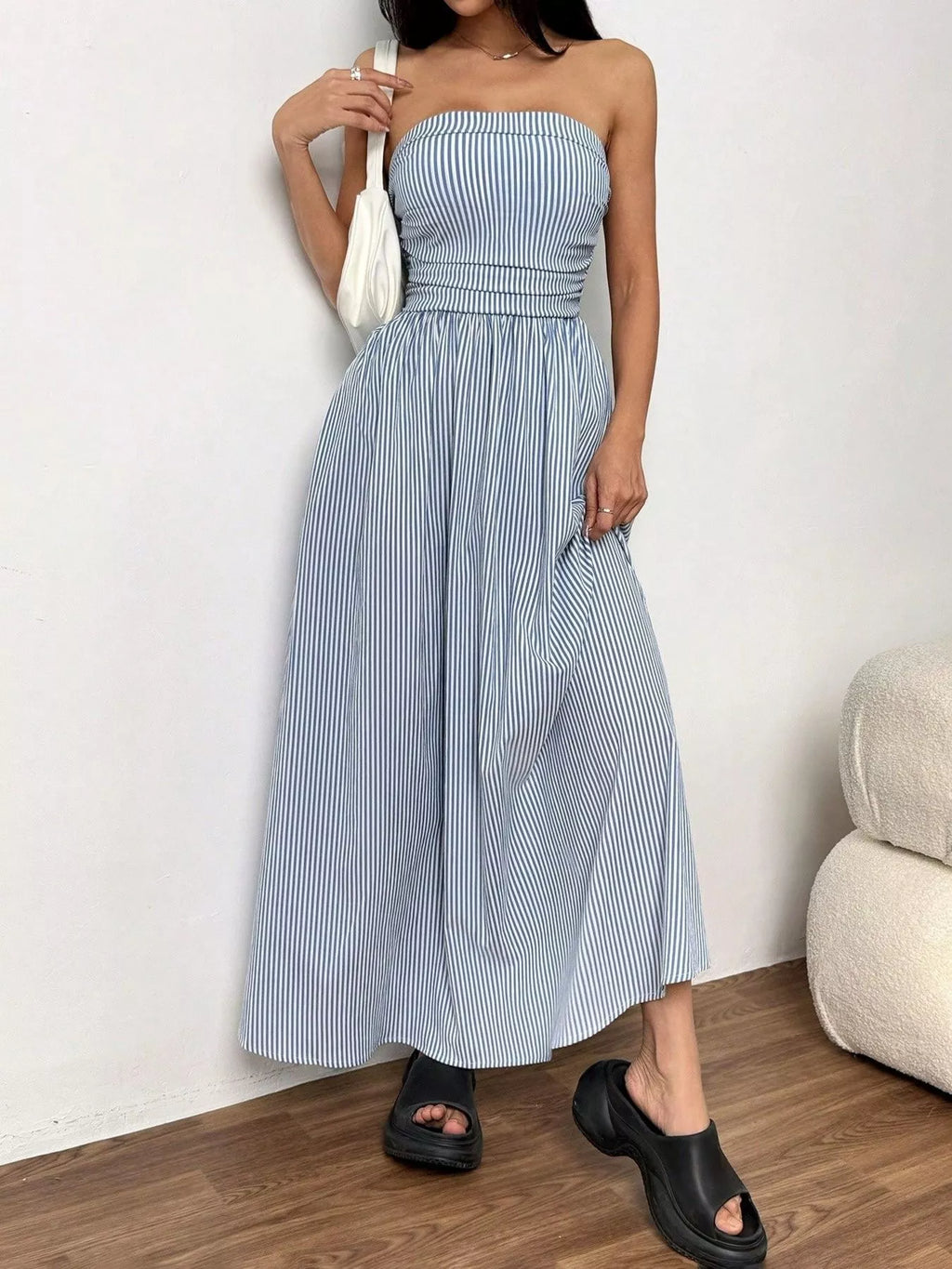 Striped Strapless Casual Maxi Dress (5)