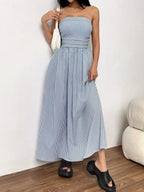Striped Strapless Casual Maxi Dress (5)