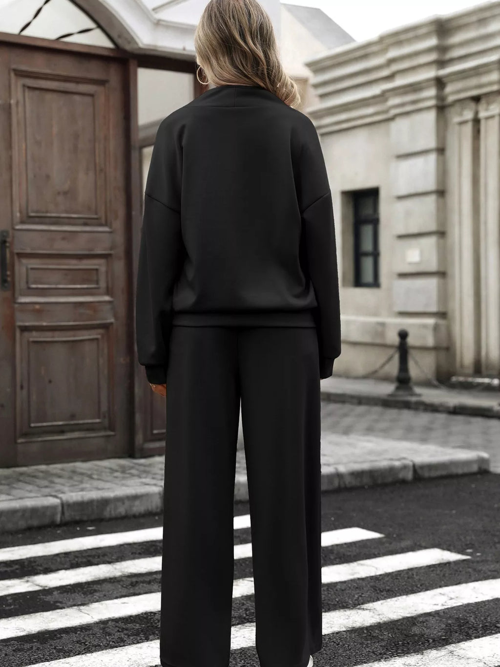 Half Zip Sweatshirt Wide-leg Pants Set (13)
