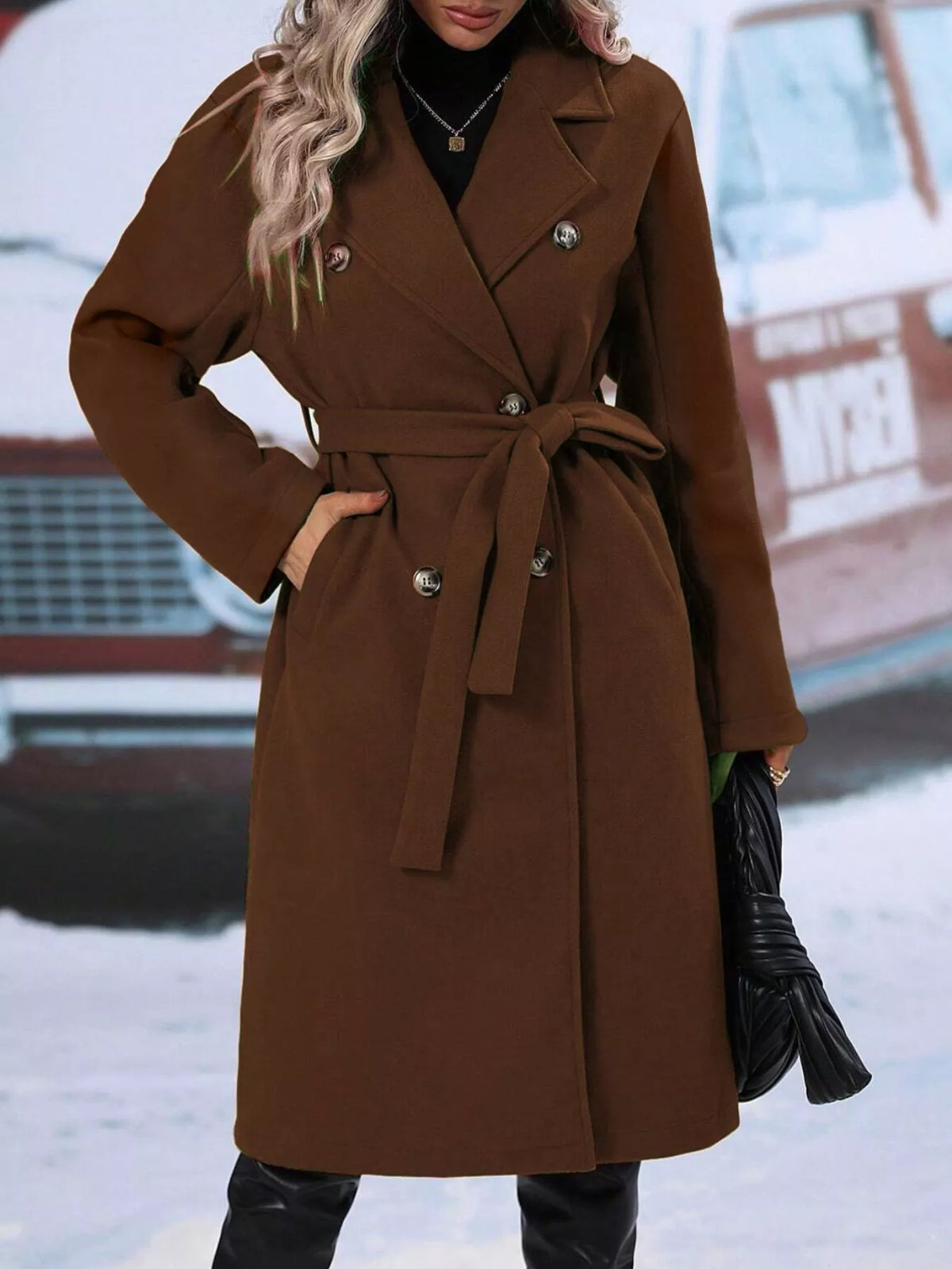 Double-breasted Tie Waist Coat (7)