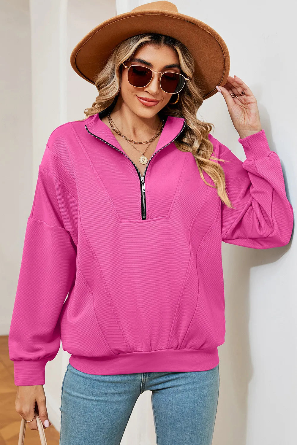 Half Zip Dropped Shoulder Sweatshirt (19)