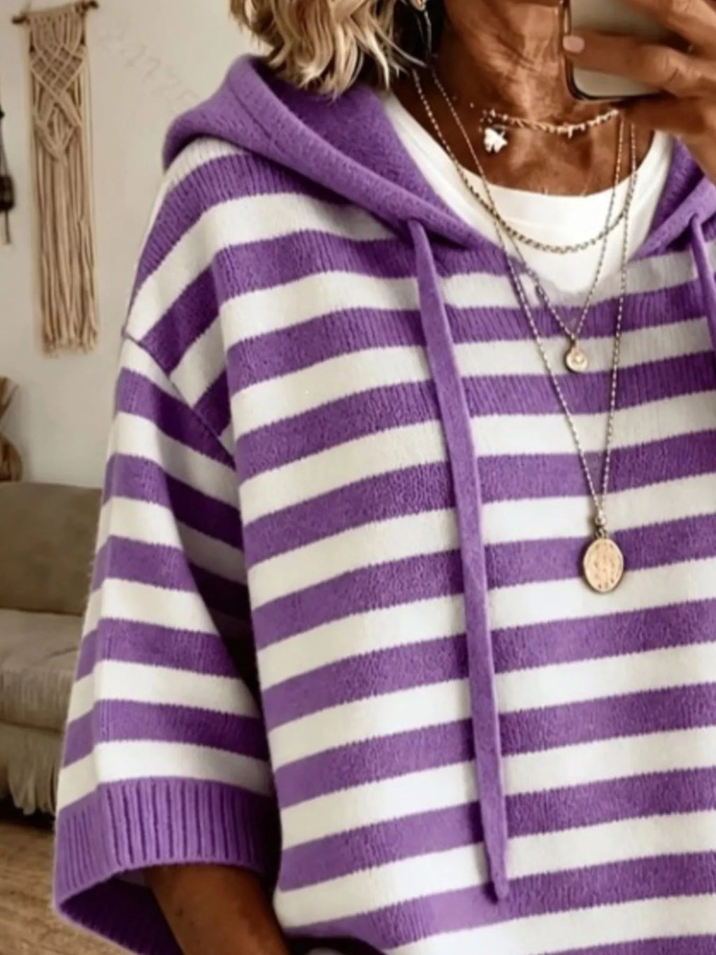 Casual Striped Hooded Knit Sweater (2)