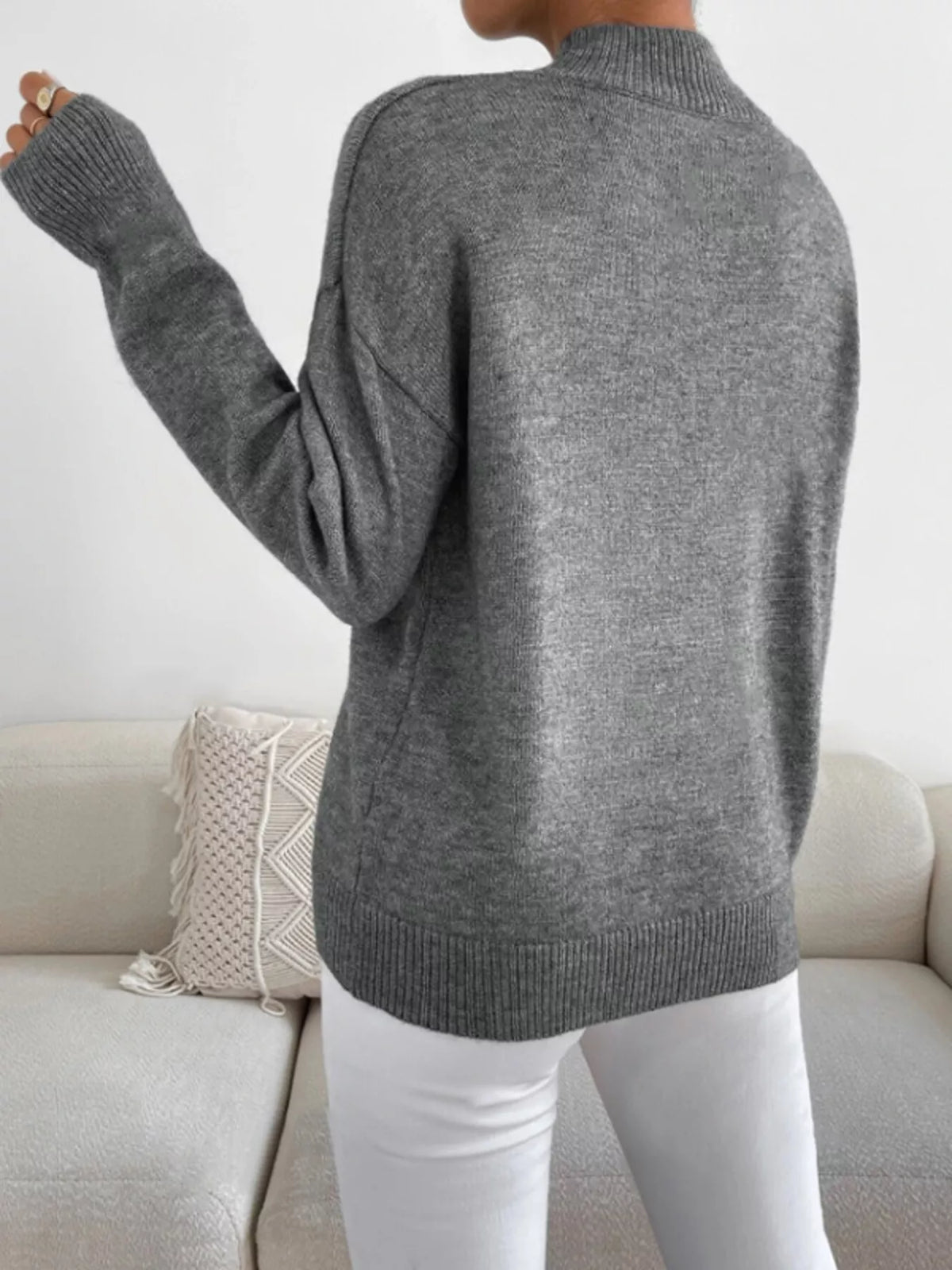 Mock Neck Dropped Shoulder Sweater (4)