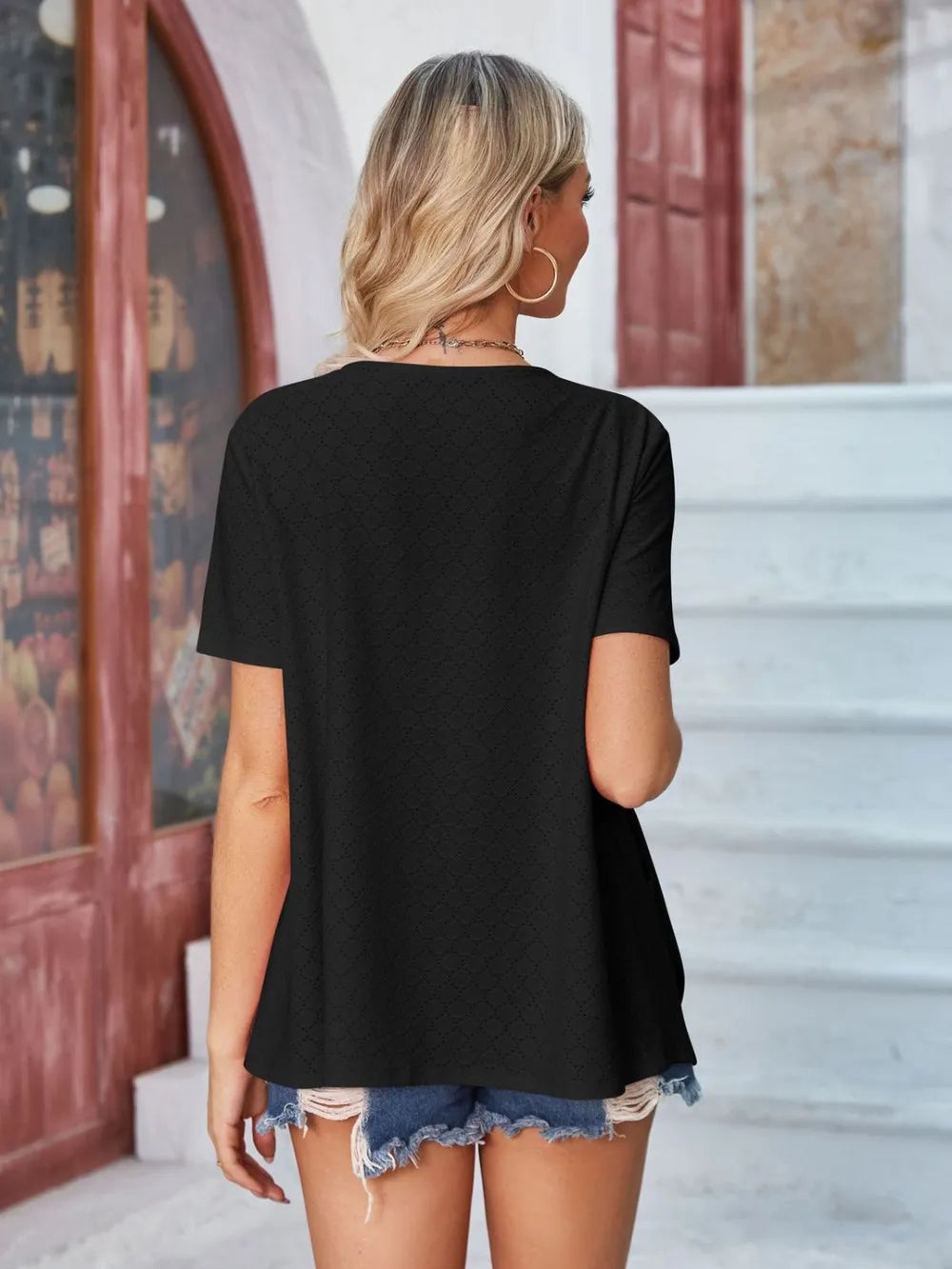 Eyelet Open Front Short Sleeve Cover Up (15)