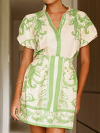Printed Puff Sleeve Top Skirt Set (11)