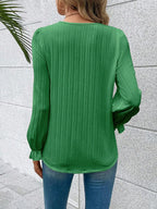 V-neck Lace Detail Flounce Sleeve Blouse (14)