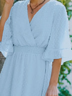 Swiss Dot Flare Sleeve Wrap Mini Dress (4)