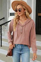 Drawstring Half Button Long Sleeve Hoodie (22)