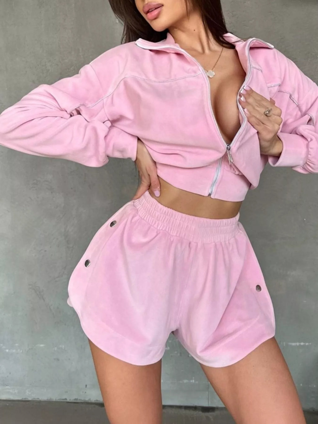 Zip-up Outerwear Shorts Set (10)