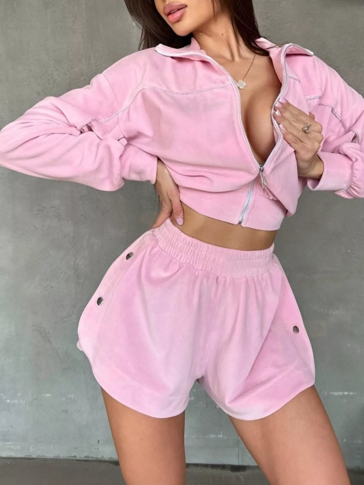 Zip-up Outerwear Shorts Set (10)