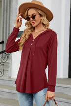 Decorative Button Drawstring Long Sleeve Hoodie (11)