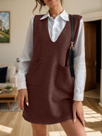 V-neck Sleeveless Sweater Dress Pockets (8)