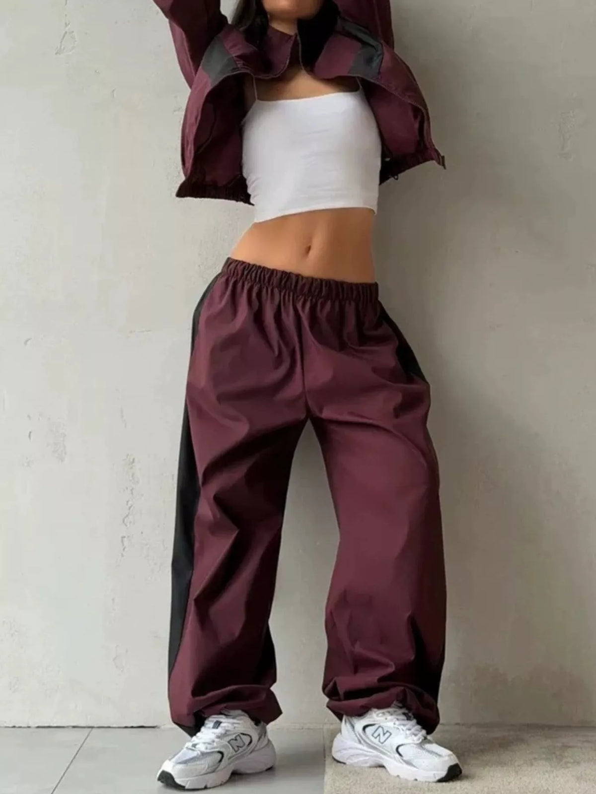 Block Zip Up Outerwear Pants Set (19)