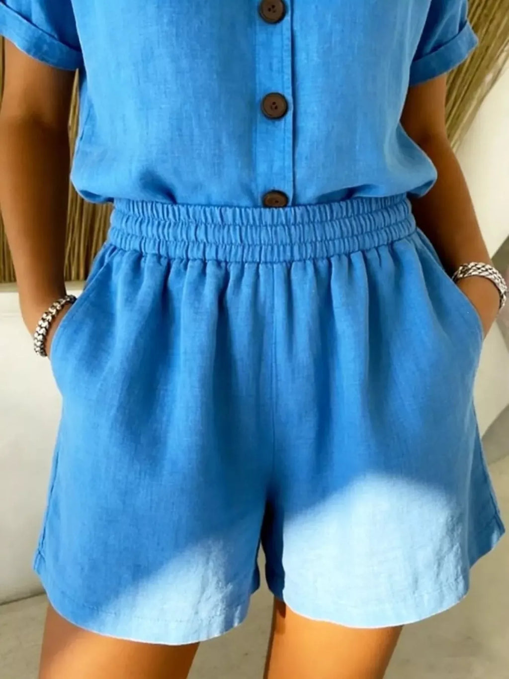 Full Size Button-up Shirt Shorts Set Plus (3)