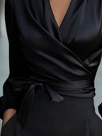 Satin Tie Waist Wrap Blouse (9)