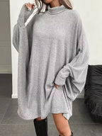 Oversized Batwing Sleeve Ribbed Knit Turtleneck Dress (3)