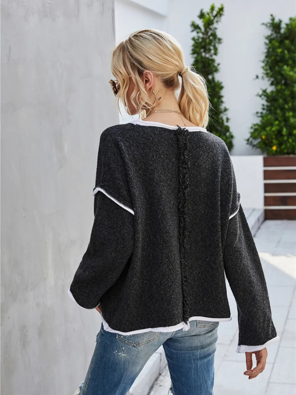 Boat Neck Dropped Shoulder Sweater (7)