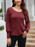 Ribbed Round Neck Lantern Sleeve Knit Top (11)