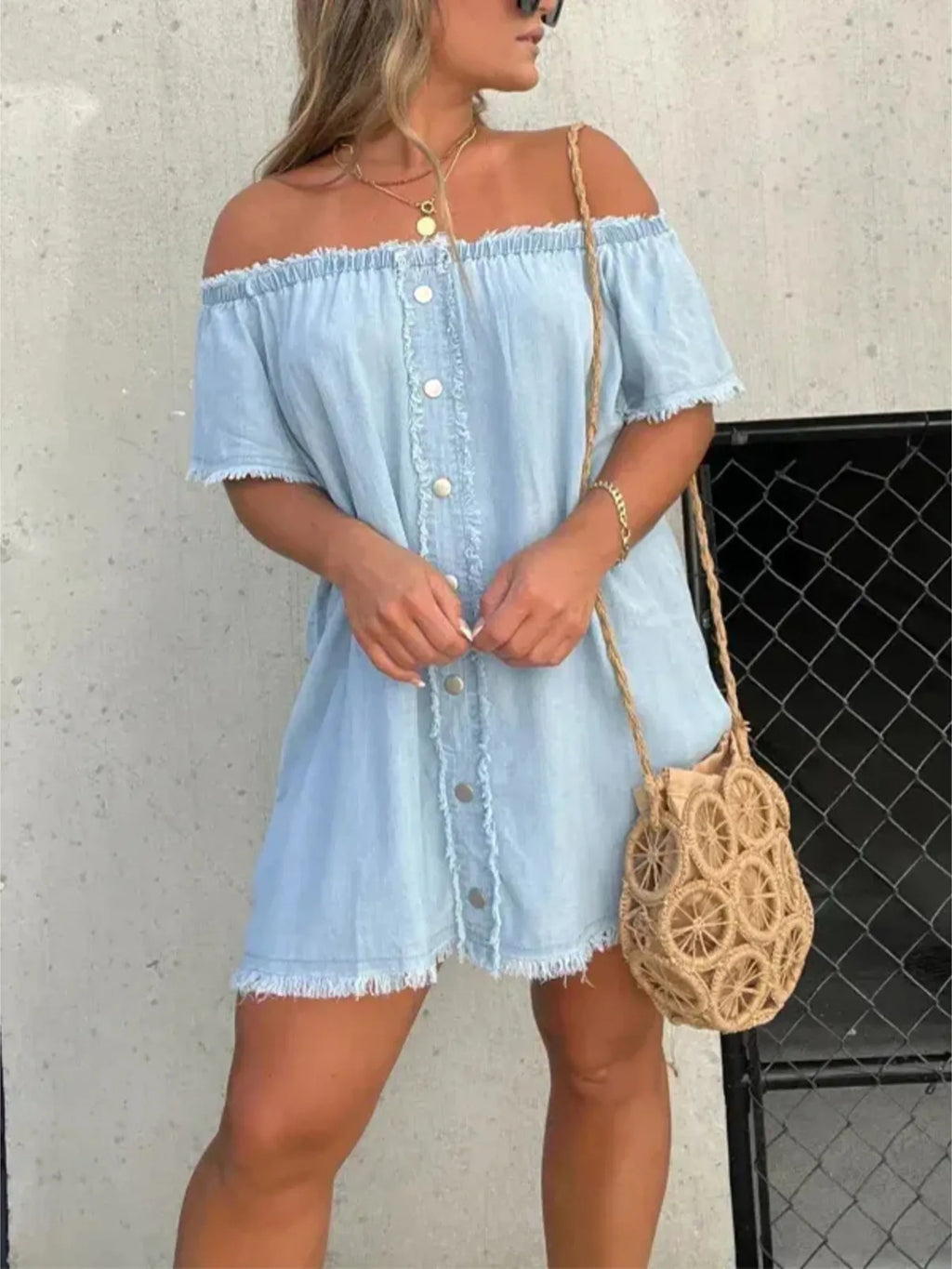 Full Size Raw Hem Mini Denim Dress Plus