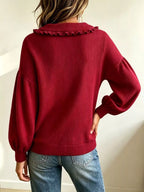 Full Size Ruffle Collar Button Detail Sweater Plus (12)