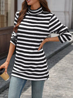 Striped Turtleneck Long Sleeve Knit Top