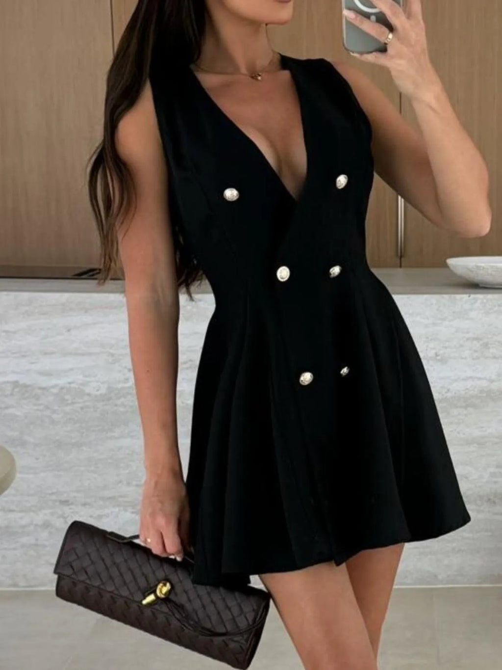 Sleeveless Double-breasted Mini Dress (7)