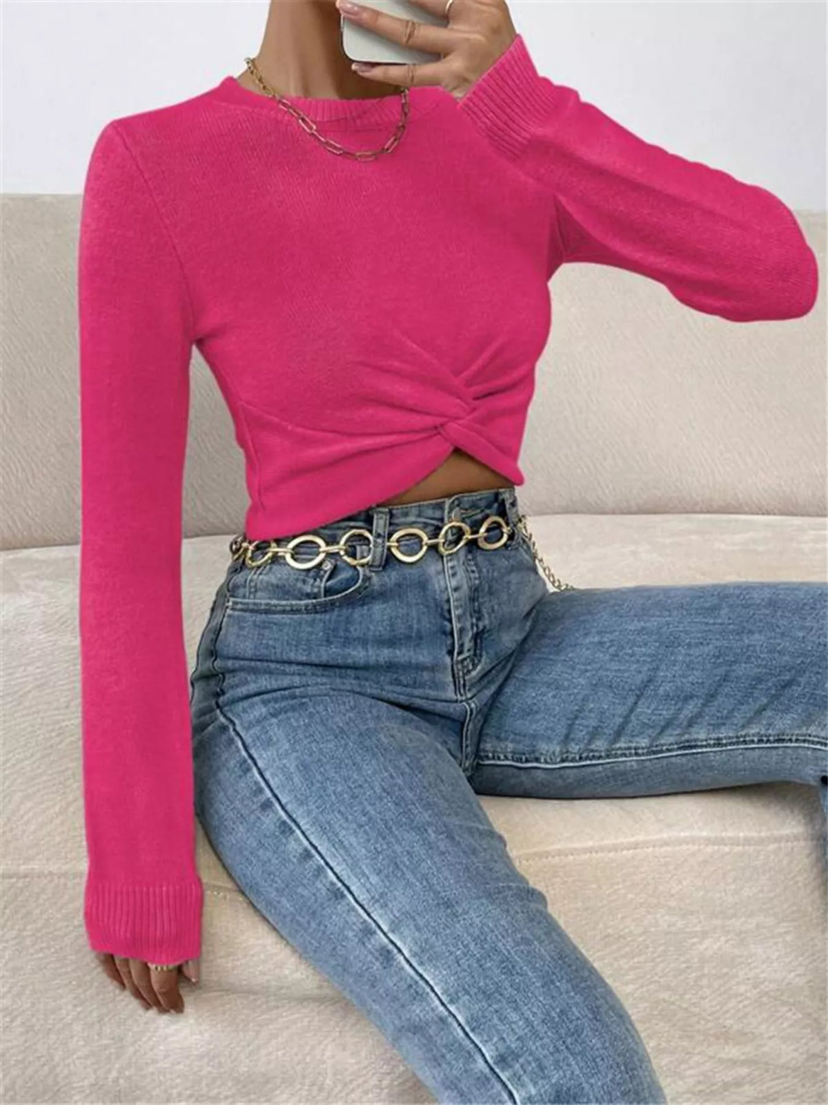 Twisted Front Cropped Knit Top (21)