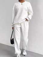 Texture Round Neck Top Pants Set (2)