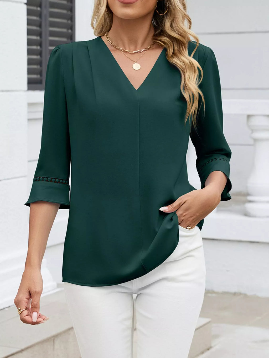 V-neck 3/4 Sleeve Blouse (10)