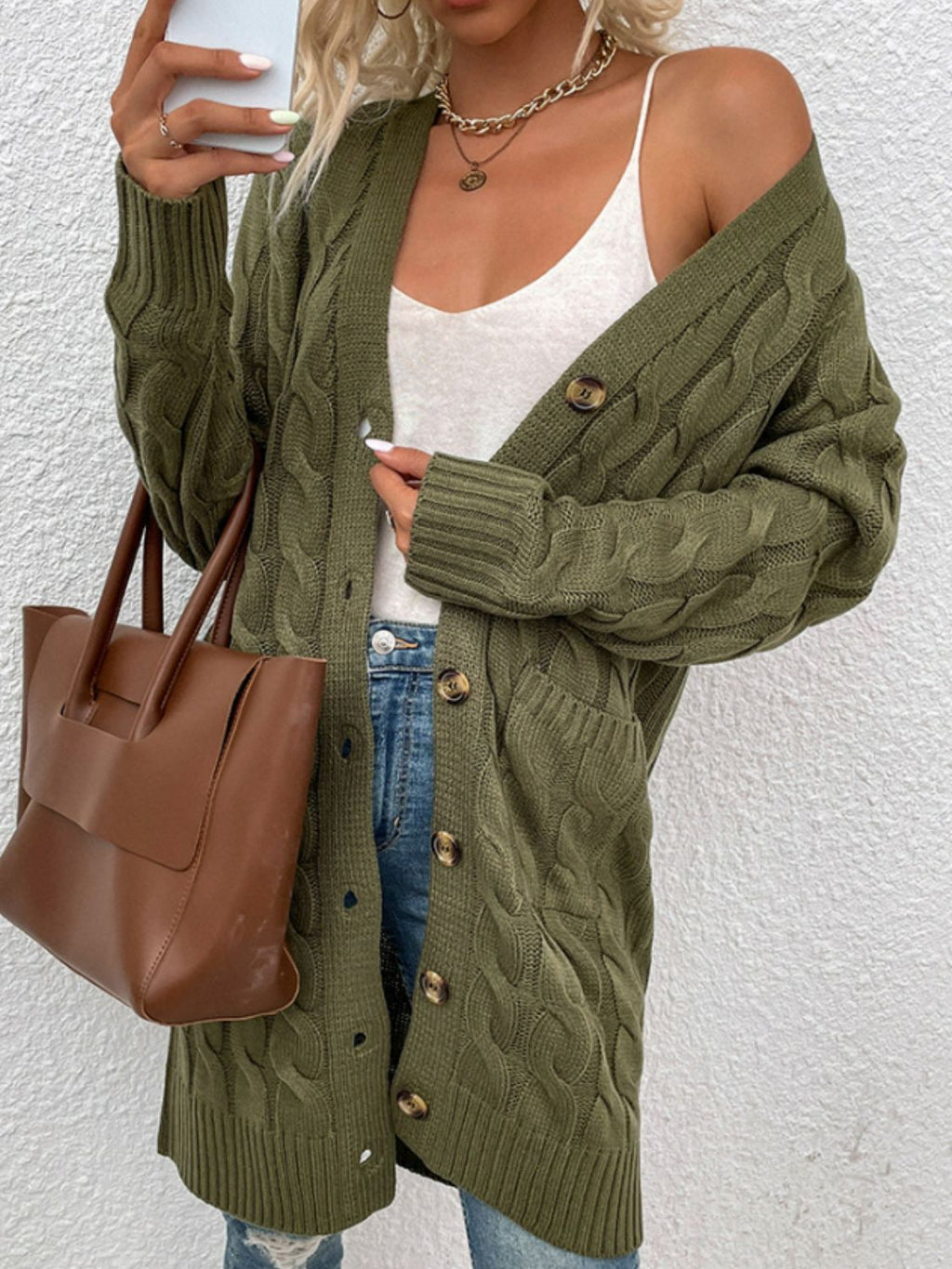 Cable-knit Button Down Cardigan Pockets (23)